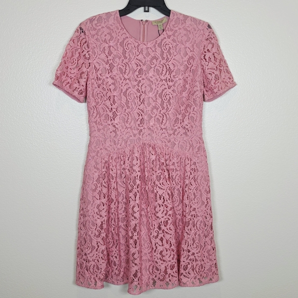 BURBERRY Pink ChrIsty Lace A-Line Dress 10 Quiet Luxury Party C1160